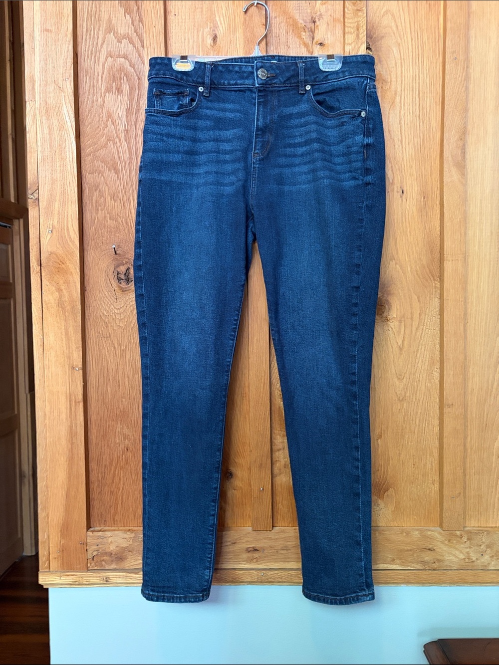 LOFT High-Rise Curvy Skinny Jeans, Size 10, Dark Blue Wash Denim